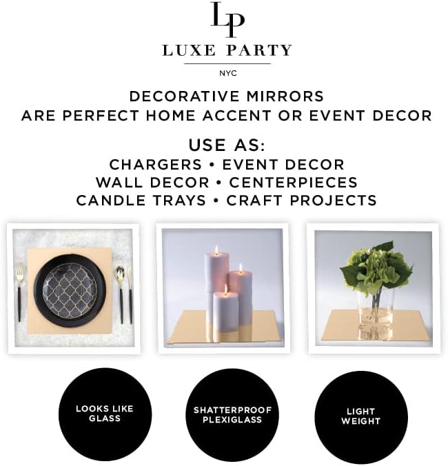 Miniatura 5 de Paquete de 12 placas de cargador de espejo cuadrado  Ligero  Vajilla decorativa  Cena  Boda  Eventos  Ajuste de mesa  Dorado