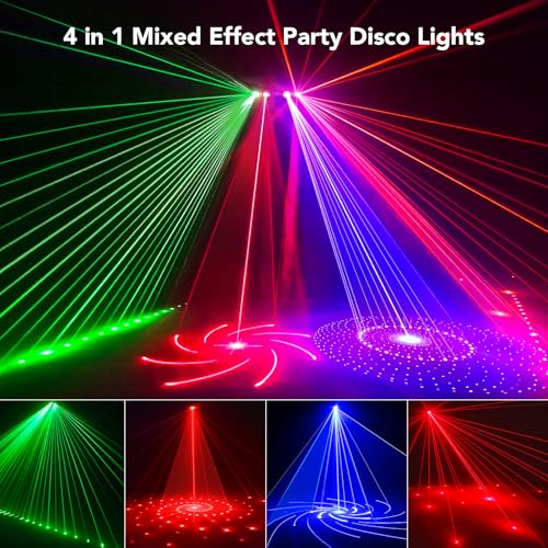 Image of KeoBin DJ Light, Pro 6 in 1 DMX & Sound Activated Laser Show Machine with Disco Ball Lights, RGBW & UV Strobe Party Lights with Dj Light for Home Party Gig Bar Stage Lighting