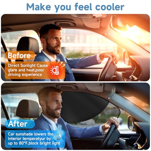 2 PCS Car Window Shades, 18.89\"×19.68\" Magnetic Double Layer Car Side Window Sun Shades with Full Shade/Half Shade, Front Window Covers for Driver,Car Accessories