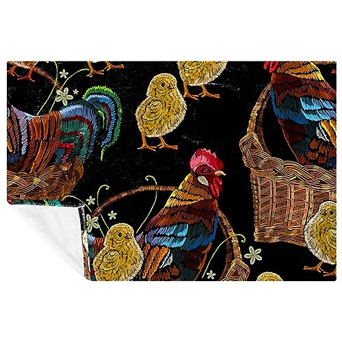 Couverture coq et poussin brodé 150x100cm pour lit et canapé