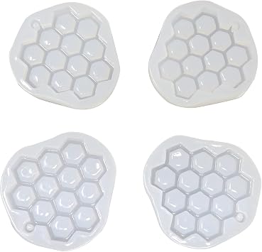 Honbay 4PCS Cute Bee Hive Silicone Mold Honeycomb Pendant Molds Honeycomb Fondant Molds Chocolate Candy Mold Epoxy Resin Mold Clear White