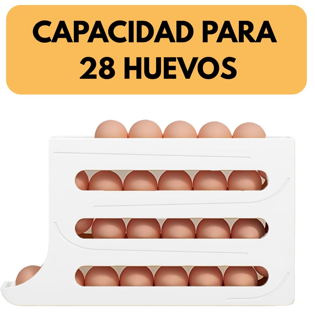Dispensador de Huevos para Nevera con Deslizamiento Automático – Organizador de Huevos Nevera Transparente de Plástico – Huevera Frigorífico con Tapa y Pegatinas