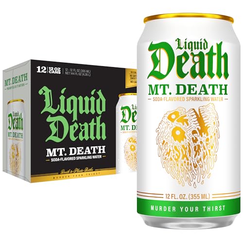 Image of Liquid Death Soda-Flavored Sparkling Water - Mt. Death, Less Sugar*, Huge Flavor, No Caffeine, No Artificial Sweeteners, 12 Fl Oz (Pack of 12)