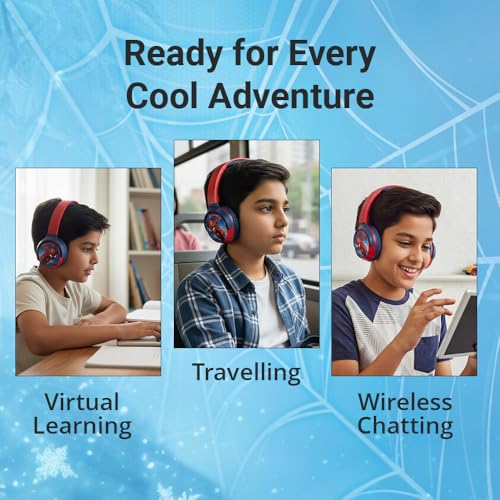 Image of Marvel Spider-Man Kids Bluetooth Stereo Headphones with Mic | Swivel & Foldable Cups | Kids Safe 85dB Volume | Soft Padded Earcups | Aux Input | 22H Playtime|Voice Assistant|Perfect for Boys|Ages 5-16