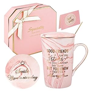 Verjaardagscadeau voor Beste Vriendin, koffiemok van keramiek, marmer, 420 ml, roze, vriendschapscadeau-idee voor vrouwen, met doos
