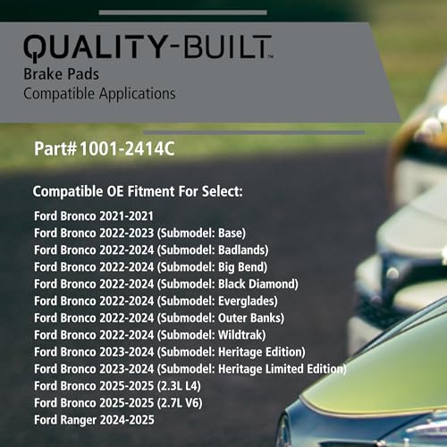 Image of QUALITY-BUILT Rear Ceramic Brake Pads, Premium 1001-2414C, Compatible with 2021-2025 Ford (Bronco, Ranger)