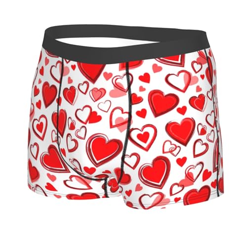 LimPac Romantic Red Cordate Print Men'S Underwear Boxer Briefs, Elastic Polyester Soft Comfortable, Multi-Size2