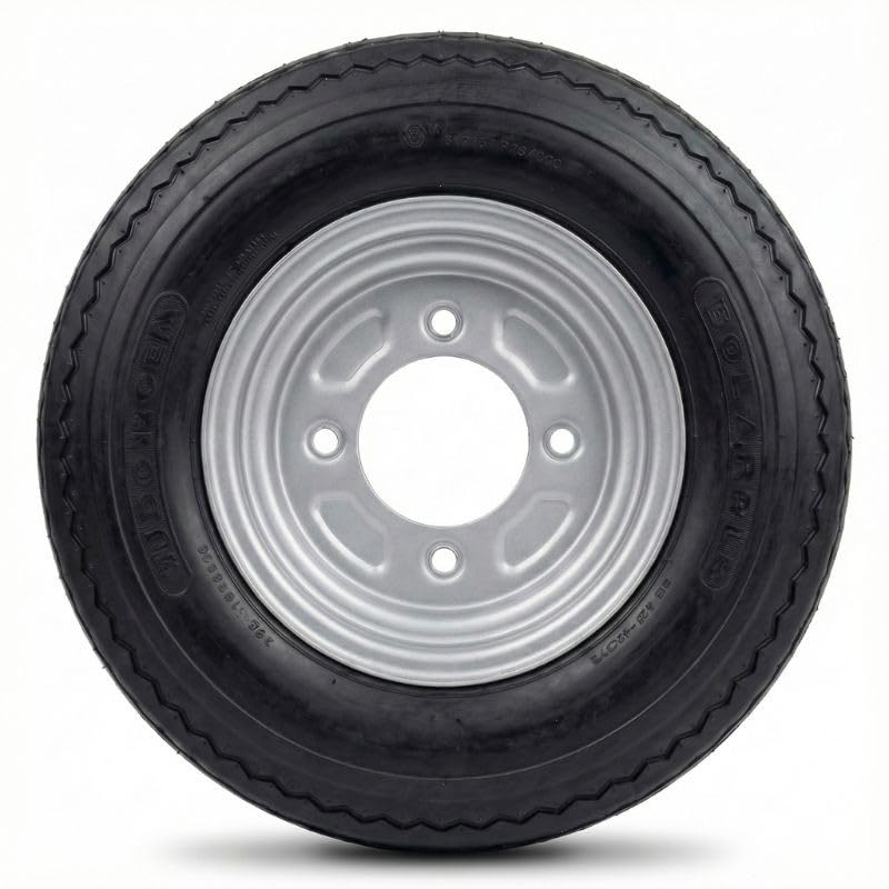 Roue complète 480x8 8" - 4 Trous - Entraxe 115mm - Déport 0-6 PLYS - Pour remorque - 8 pouces - Largeur 4,8 pouces - Indice de vitesse M 130km/h - Indice de charge 71 (345kg)