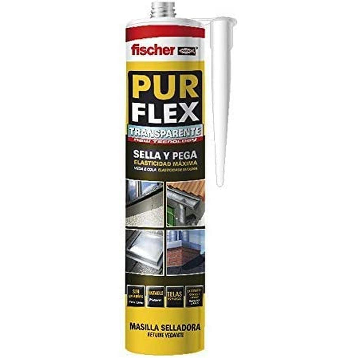 fischer – Purflex transparente sellador de juntas (tubo 300 ml), para pegado y sellado, tapa-juntas, curado rápido, pintable y enlucible, adecuado para muchos materiales de construcción