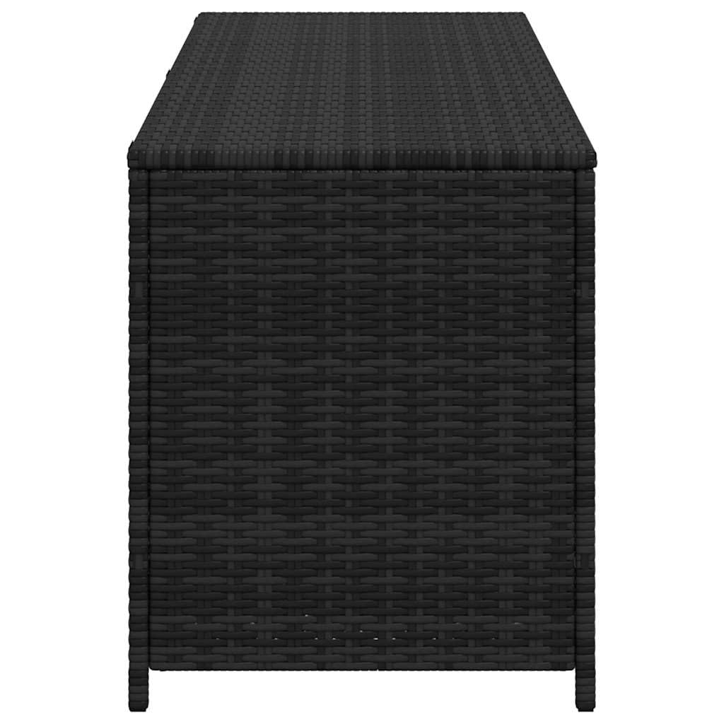 Garden-Auflagenbox Schwarz 150x50x60 cm Poly Rattan mit Sitzfunktion, wetterfestem Stauraum, abschließbarem Deckel und robustem Stahlrahmen für Balkon Terrasse Outdoor