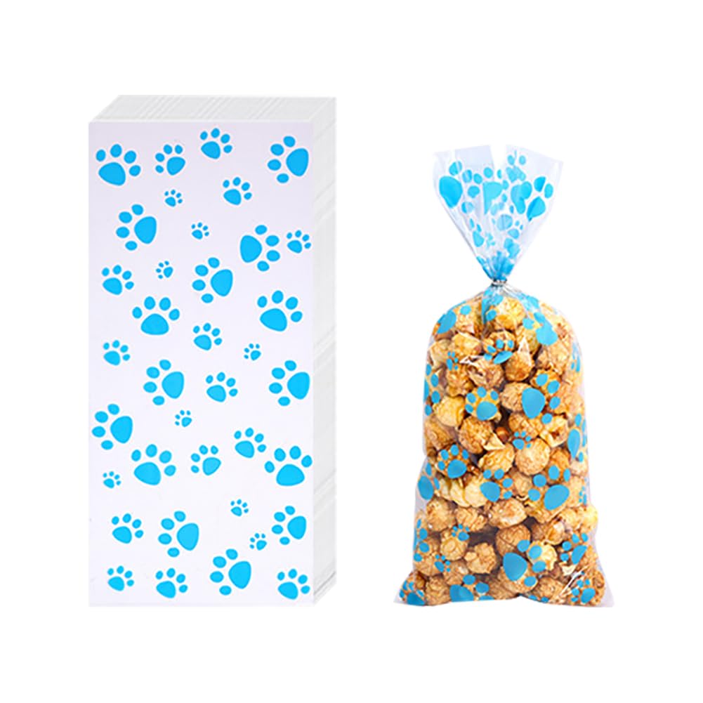 Hugede Blue 150 Pcs Pet Paw Print Cellophane Bags Cute Party Favor Bags Candy Goodie Bags Decorative Treat Bags Clear Gift Bags Plastic Cookie Bags With Twist Ties