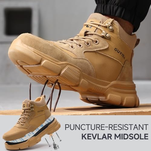 Image of Steel Toe Boots for Men Lightweight Work Boots for Men High Top Safety Boot with Kevlar Puncture-Resistant Midsole Comfortable Industrial Work Shoes Splash-Proof Botas De Trabajo para Hombre