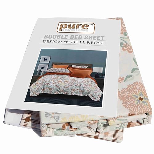 Image of Pure Source India Pure Cotton Elegance Bedding Set, Dreamy Cotton Comfort Double Bed Sheet with Pillow Covers (Green Brown Flower)