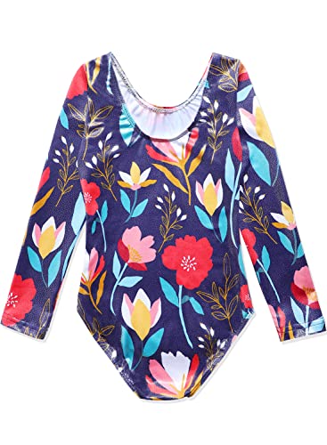 HOZIY Long Sleeve Leotards for Girls Gymnastics Kids Toddler Tumbling Outfits Floral Unicorn Galaxy Rainbow Stripe Pattern
