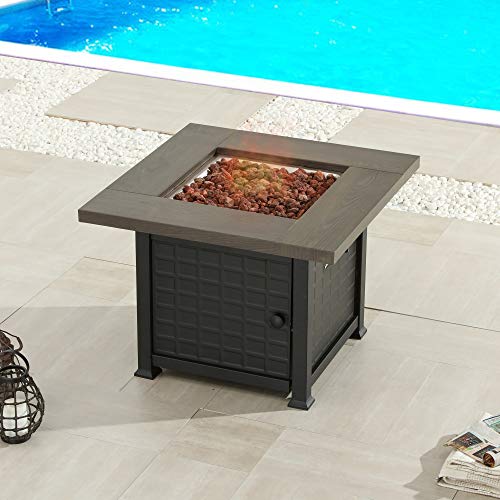 LOKATSE HOME Foyer d'extérieur au gaz propane de 86,4 cm avec couvercle, allumage automatique 50 000 BTU, dessus en ardoise naturelle, finition bronze...