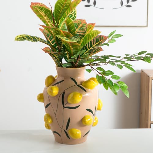 Mowtanco Lemon Ceramic Vase, Fruit Floor Vase for Modern Home Decor, Decorative Pottery Vase for Flowers, Dried Flowers, Greenery, Large Vases for Centerpieces Living Room
