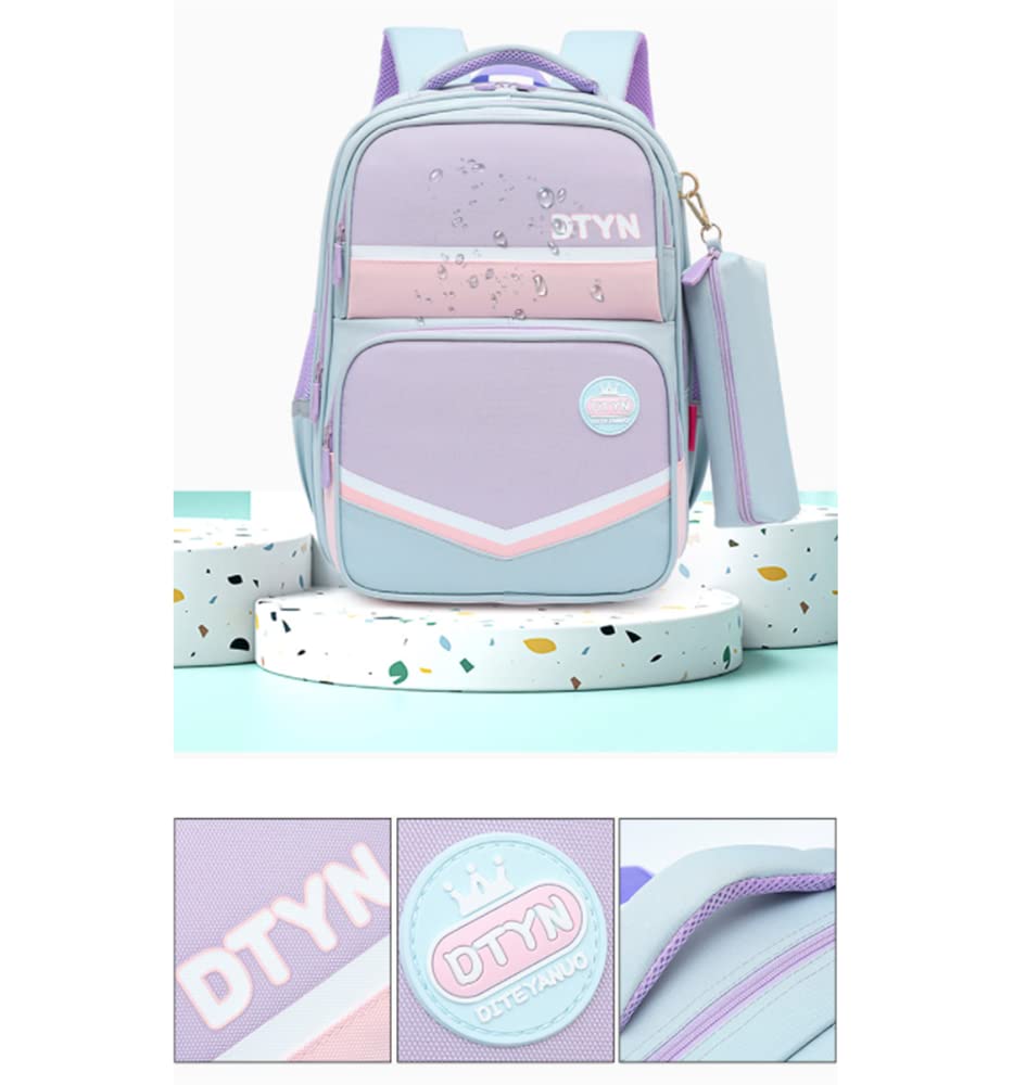 Mochila Gran Capacidad Mochila Escolar Leaper Para Niñas - Lona Con Rayas Moradas, Múltiples Bolsillos Mochila Colegio Niñas Grande