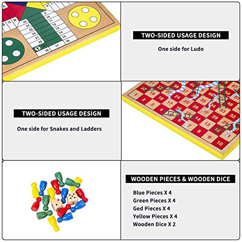 AMEROUS Juego de Mesa Reversible Ludo y Serpientes 12" miniatura 7