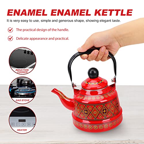 Cabilock Enamel Whistle Tea Kettle With Stainless Steel Handle Enamel Teapot Floral Colorful Tea Kettle For Stovetop Hot Water Leaf Tea Maker Set #TOP7
