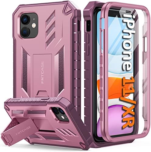 FNTCASE for iPhone 11 Phone Case: for iPhone XR case with Kickstand Shockproof Military Grade Protective Cover - Dual Layer Full Protection Durable Matte Textured Drop Proof - 6.1 Inch Black