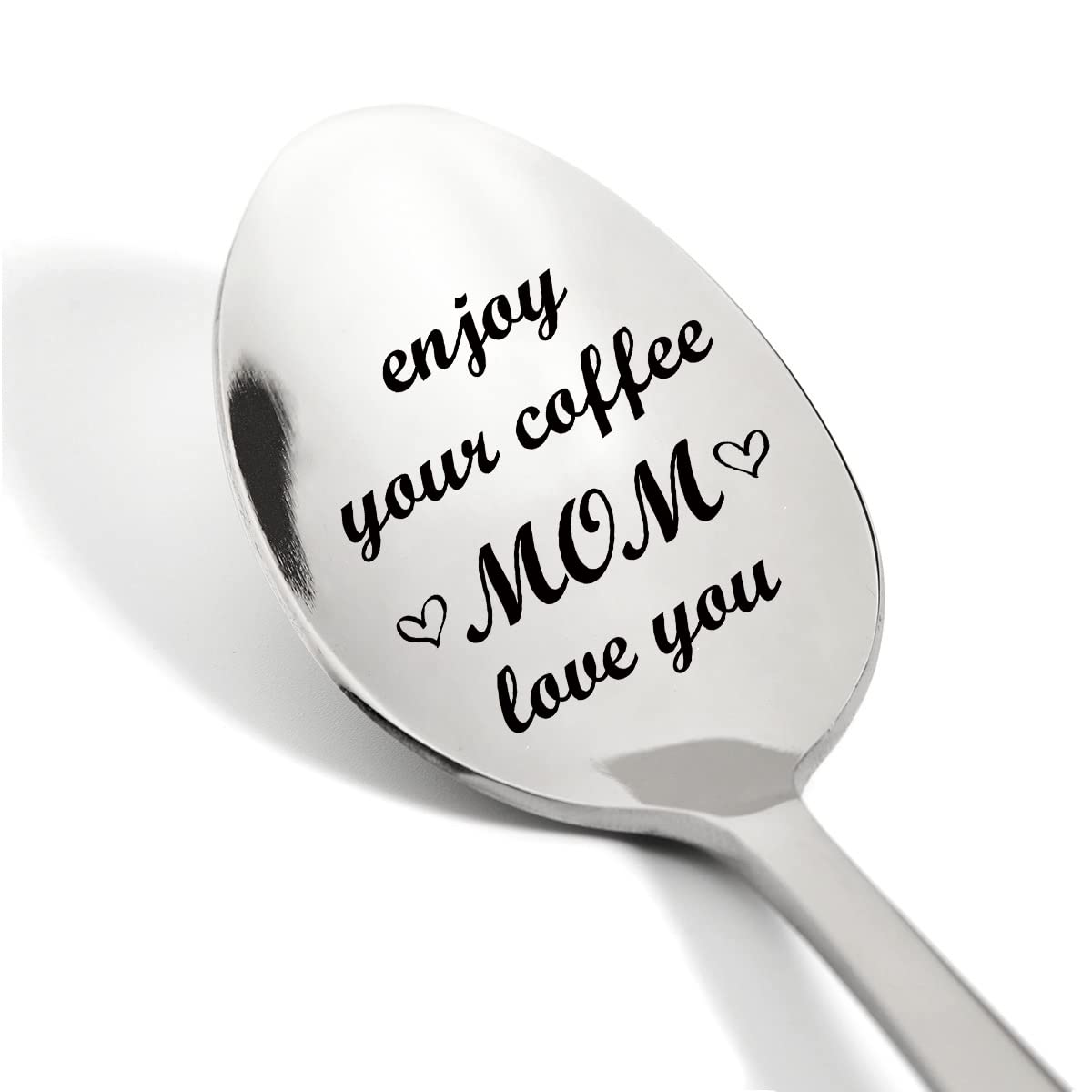 Enjoy Your Coffee Mom Love You Engraved Spoon, Mom Coffee Spoon Stainless Steel Gift for Mother's Day Birthday Christmas From Son Daughter