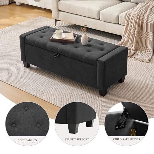 Image of Huatean Home 43 inch Ottoman with Storage, Storage Ottoman Bench with Safety Hinge, Upholstered Entryway Bench with Seating for Bedroom, Living Room, Holds up to 330 lb, Dark Gray