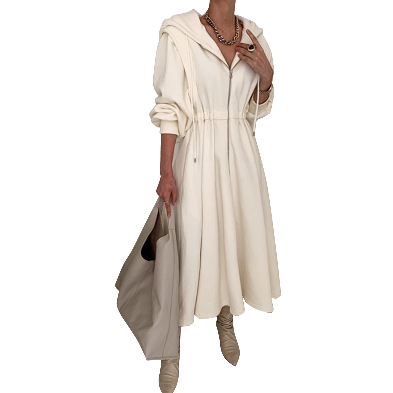 Amazon.co.jp: レディースパーカードレス カジュアルな弾性ウエスト  