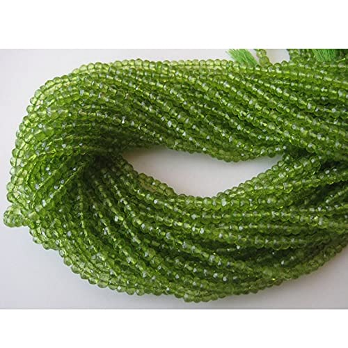 Perles rondelles quartz vert peridot facetté 4mm - Idéal pour création collier et bracelet diy