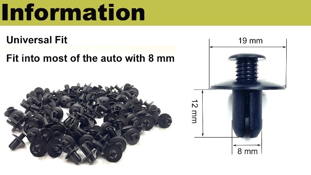 Image of Nylon Push Retainer Clips for 8mm Hole, 100pcs Rivet Push Type Clips | Clips Fits for Ford Mazda Hyundai Kia fender liner, door trim, bumper shield. Replace MB-455-56143 & 86590-28000 - 100pcs
