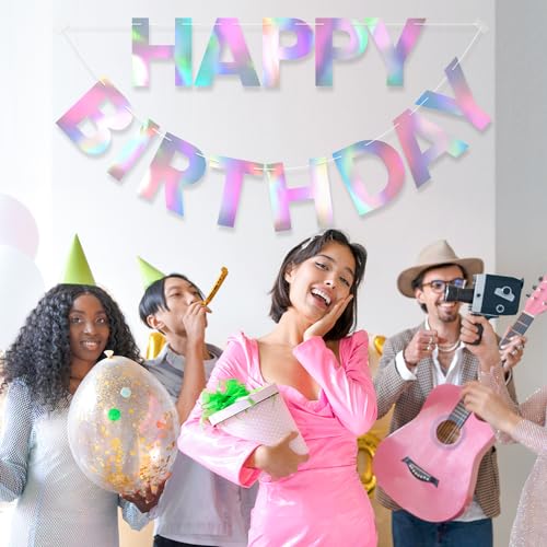 Image of Pre-Strung Happy Birthday Banner - Iridescent Party Decorations