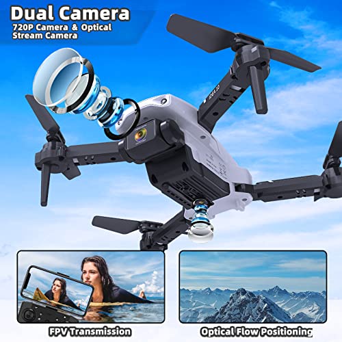 Mini Drones Blancos, con 2 Cámaras 720P idea10 Drone para Niños Principiante RC Quadcopter con Posicionamiento Óptico Flow, Altitude Hold, 360° Flip, 2 Baterías