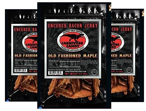 Carnivore Candy Old Fashioned Maple Bacon Bacon Jerky – Jurassic Jerky with Amazing Taste, high protein content, no preservatives, MSG-free, low sodium (Old Fashioned Maple 3 Pack)