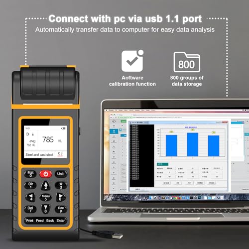 Tragbarer Härteprüfer 170 to 960 HLD Metallhärteprüfer mit Thermodrucker Durometer HL HRB HRC HB HV HS Handhärteprüfer with TFT Colour Display for Surface Hardness Testing, Leeb Härteprüfgeräte