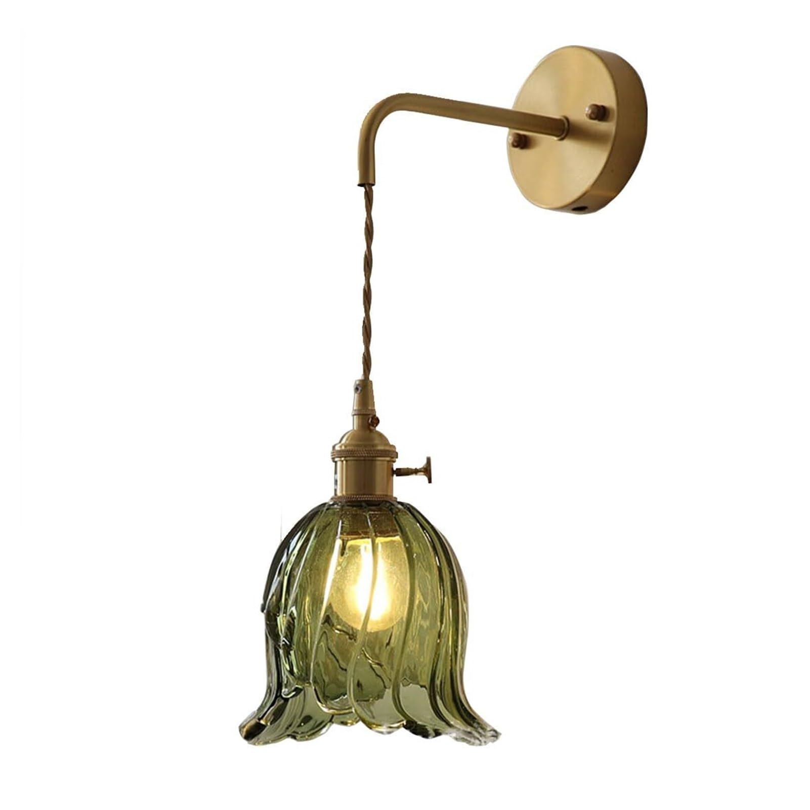 HUAYUSEDF Industrial Vintage Glass Adjustable Hanging Wire Wall Sconce with Rotary Switch for Bedroom Living Room Loft Corridor(Green)