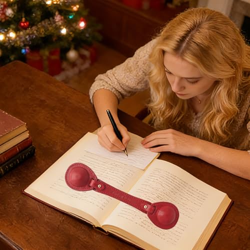 Image of Leather Weighted Book Page Holder for Women Men, Book Weight Page Holder for Book Lovers, Book Accessories Gift for Reading Lovers (Red)