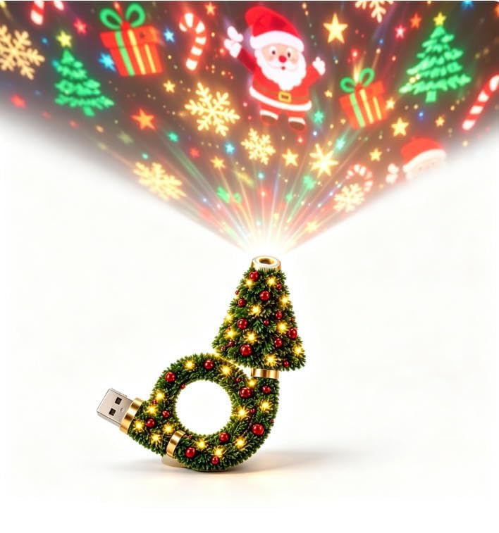 Christmas Tree Projector Indoor, Plug and Play HD USB Night Light