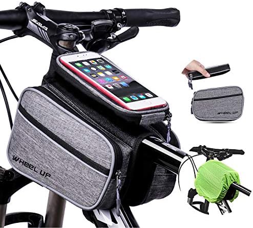 Bike Front Frame Bag Bicycle Top Tube Bag with Velcro Straps Bike Handlebar Bags for Cell Phone within 6.5 Inches Bicycle Phone Bag Quick Release with Detachable Sensitive Touch Screen Phone Case