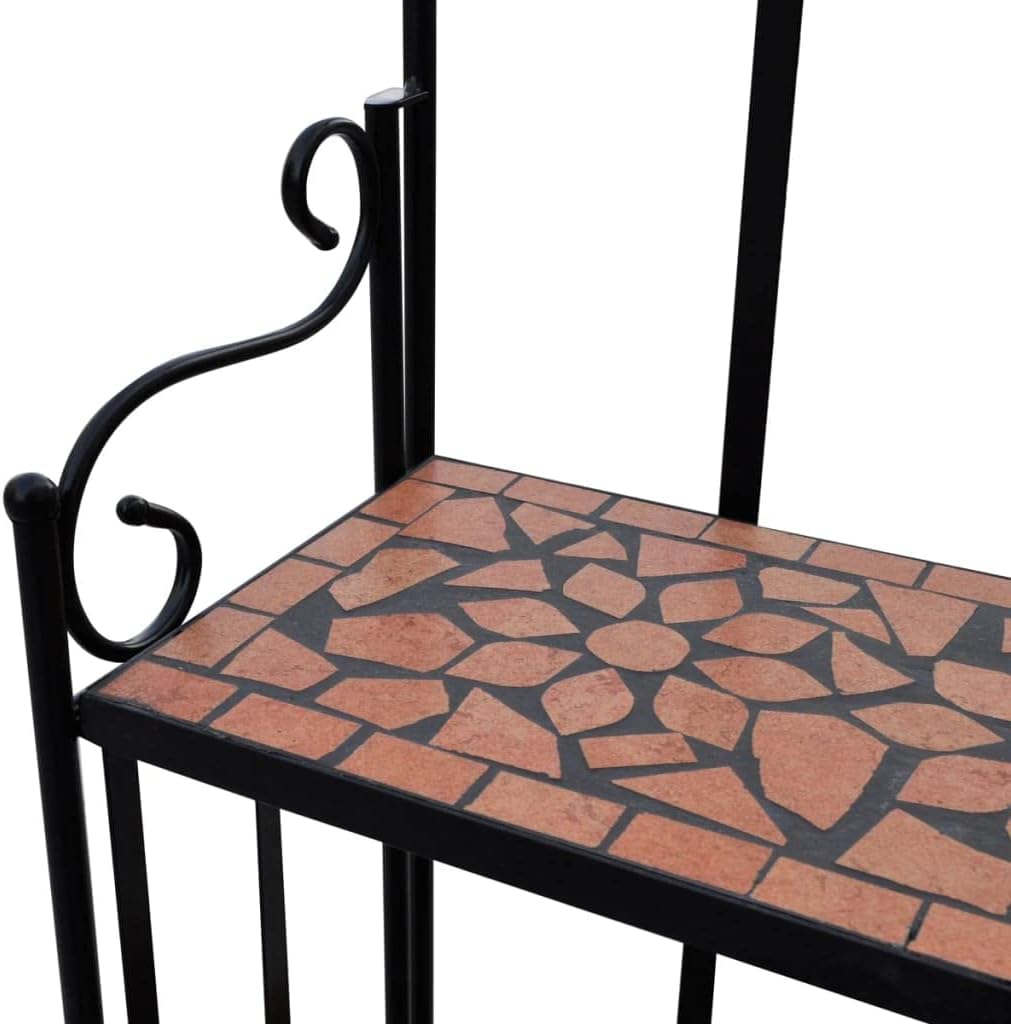vidaXL Plant Rack, 3-Tier Plant Stand, Plant Shelves for Indoor and Outdoor, Flower Pot Stand for Patio Balcony Garden Living Room, Terracotta Mosaic
