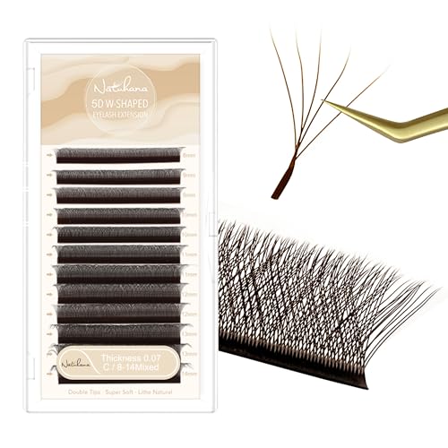 NATUHANA 5D W Clover Lash Extensions 0.07 C Curl 8-14mm Premade Fans Brown