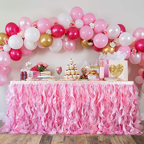 Bluekate Pink Tutu Table Skirt. 6ft Table Skirt with Double Layer Organza Willows. Princess Party Decorations, Quinceanera Decorations, 1st Baby Girl Birthday Décor, Baby Shower Décor or Gender Reveal