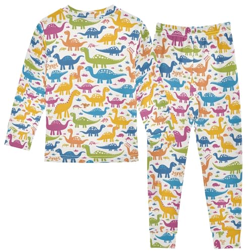ALAZA Multicolor Animal Dinosaur Pajamas Long Sleeve Sleepwear 2-Piece Pajama Set2