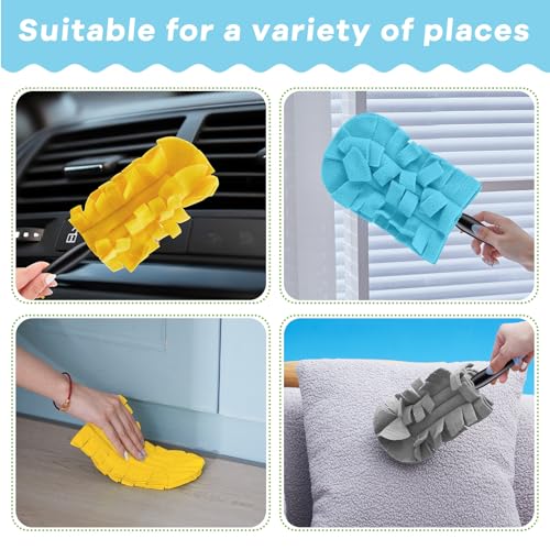 Image of Zubebe 12 Pcs Reusable Duster Refills Fleece,Yellow,Grey, Turq | Soft Polyester Fiber Flat Duster Refill Multi Surface Washable Cleaning Pad Tools for Home, Blinds, Car, Pet, Furniture, Fans