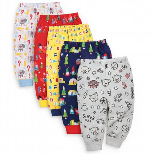 Image of EIO Unisex Cotton Pajama Pants for Boys & Girls Combo Pack | Kids & Baby Soft Sleepwear Pyjamas Combo Pack | Toddler Breathable Nightwear Bottoms