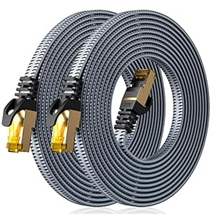 ARISKEEN Cat 8 Ethernet Cable 10 FT 2 Pack, 40Gbps 2000Mhz High Speed Cat8 Network LAN Patch Cord, Nylon Braided Heavy Duty Shielded RJ45 Flat Internet Cable for Indoor Outdoor – 10 Feet (Grey)