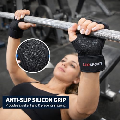 Image of Leosportz Gym Gloves for Women Weight Lifting | Workout Gloves with Wrist Support for Women | Crossfit Gym Gloves with Anti Slip Silicon (Black, S)