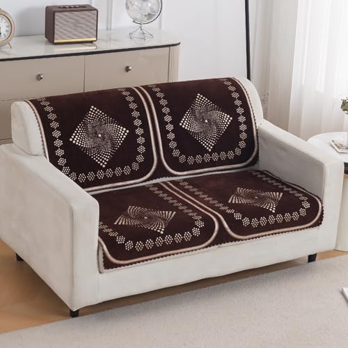 Image of HOKIPO Sheesh Brown Premium Chenille Jacquard Sofa Cover for 2 Seater for Seat & Back, 'Royal Aangan Series' (IN-1007-L5*2)