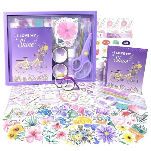 Zibuyu® 1 Set DIY Scrapbooking Sticky Notes Set Gift Box, A6 Journaling Kit with Stickers Floral Papers Pens Tapes Scissors for Students Kids Creative Journaling Stickers