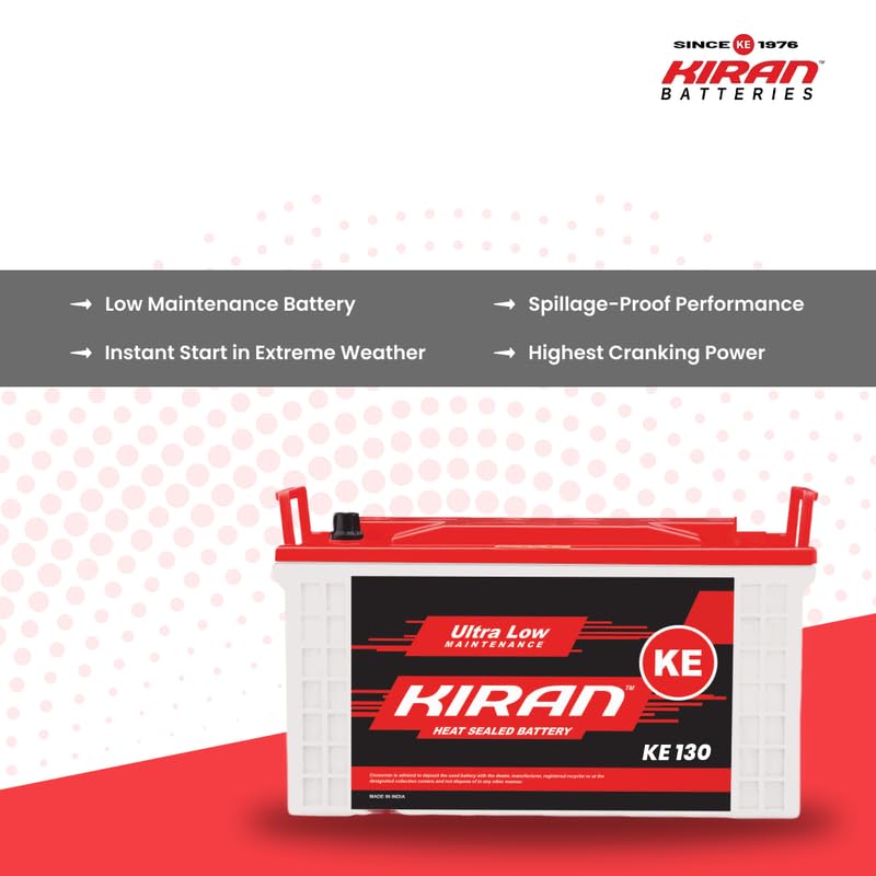 Image of KIRAN BATTERIES 12V 130Ah Commercial Battery | Advance Battery for Home, Office, Shop & Industrial Use | Long Backup & Low Maintenance High Performance | Leak Resistant | 60 Months Warranty