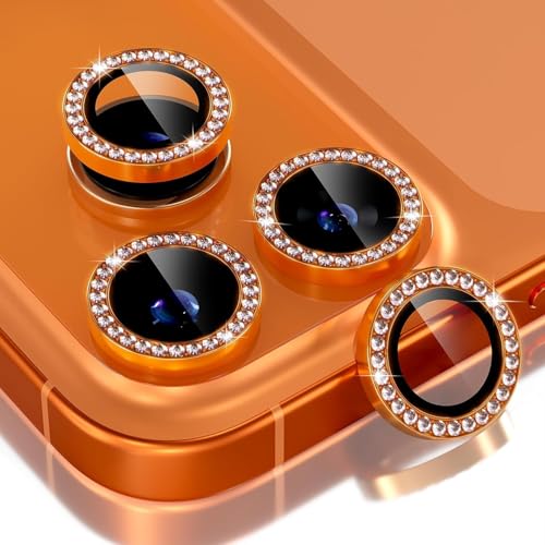Image of CLITZ for iPhone 17 Pro /17 Pro Max Camera Lens Protector Bling, Individual Diamond Metal Ring with 9H Hardness, Scratch-Proof Camera Screen Protector Case Friendly (Orange Diamond)