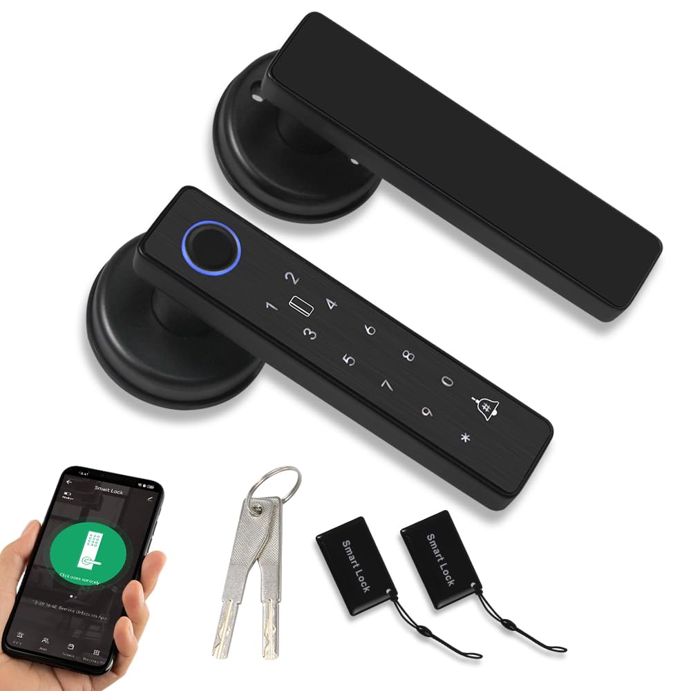 Serrures de porte intelligentes avec boutons, serrures numériques d'entrée sans clé avec poignées, serrures externes à empreintes digitales, loquets de porte électroniques avec claviers, poignées de